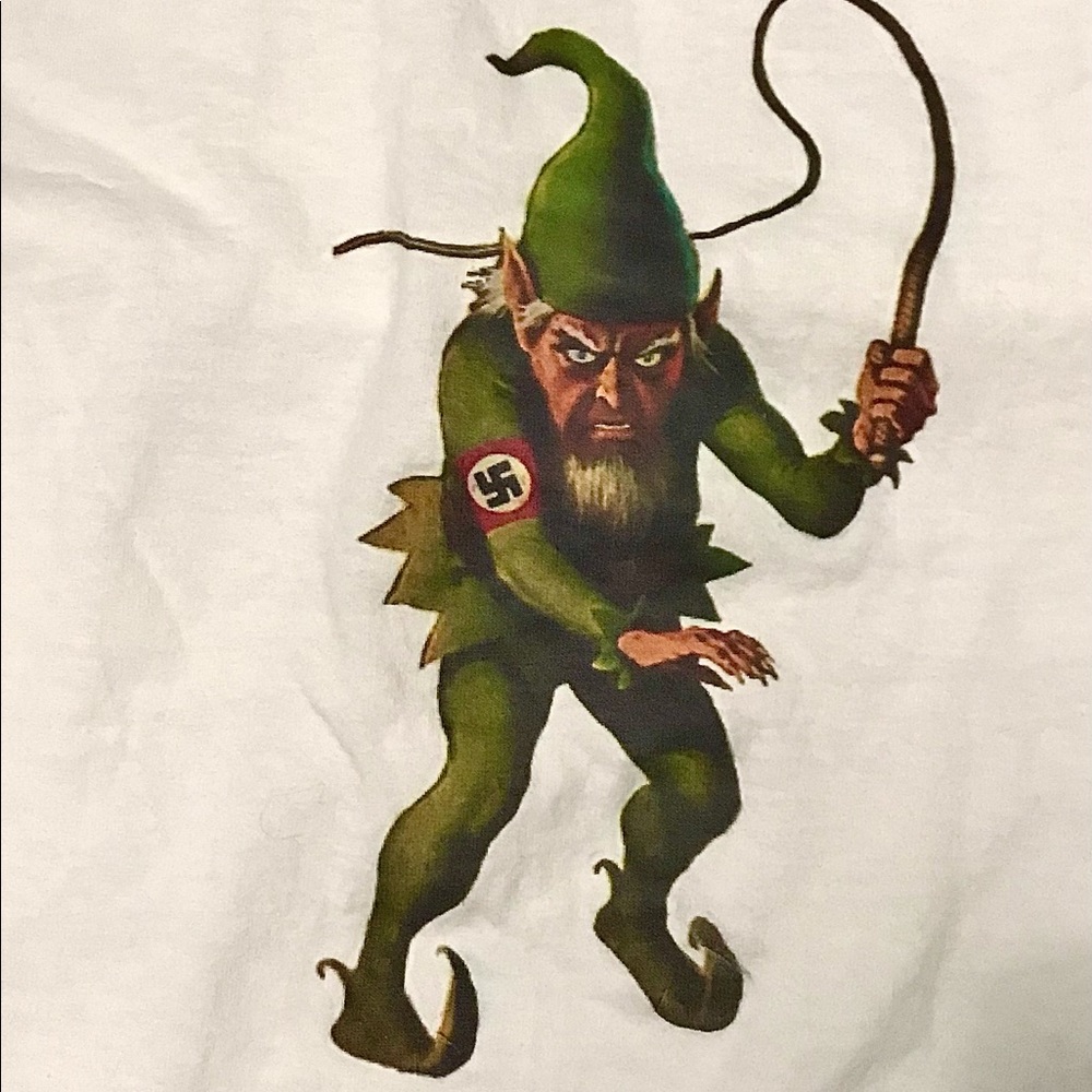 Mens Large White Short Sleeve Evil Naughty Elf Logo Tee Shirt Punk Rock